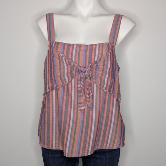 Madewell Blue Orange Colorful Striped Tie Accent Square Neck Tank Top Blouse 12 - Picture 1 of 7